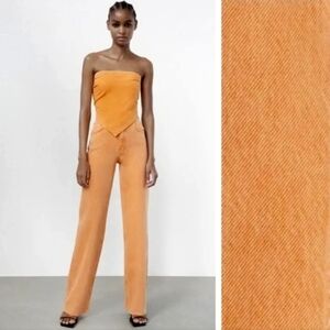 Zara Tall High Rise Orange Acid Wash Distressed Jeans Women's 10